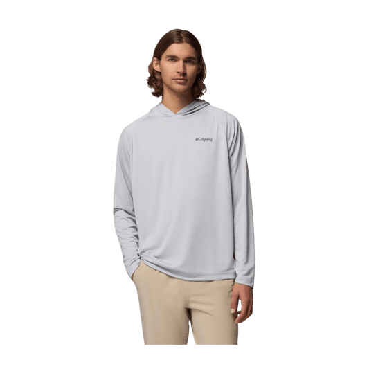 COLUMBIA MEN'S PFG SOLAR STREAM HOODIE SHIRT - COOL GREY - FRONT VIEW