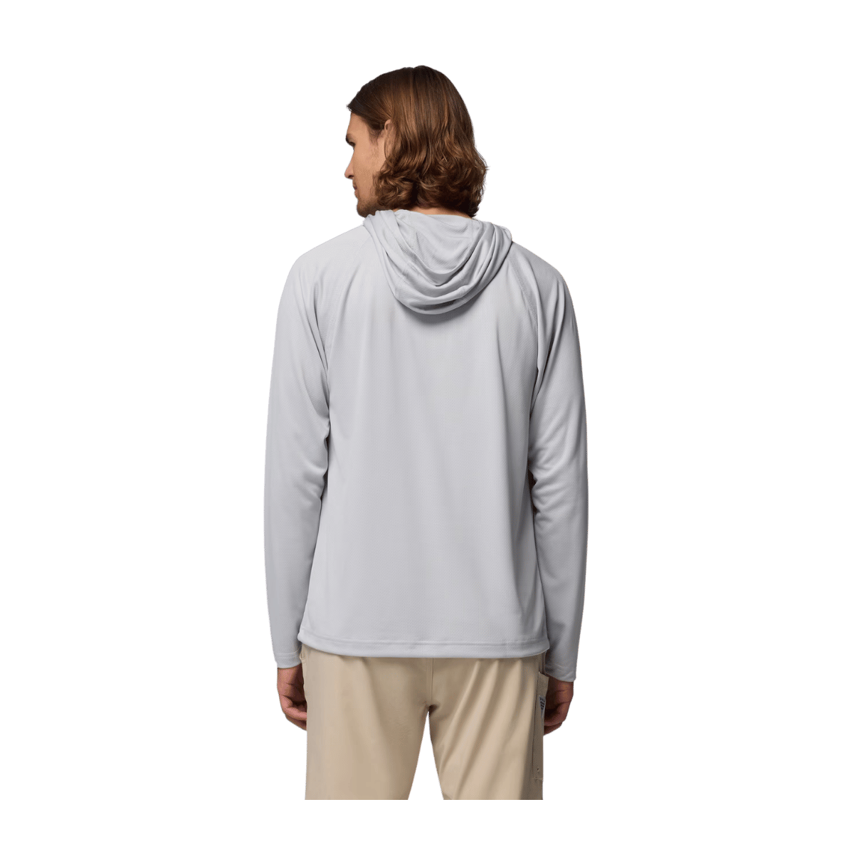 COLUMBIA MEN'S PFG SOLAR STREAM HOODIE SHIRT - COOL GREY - BACK VIEW