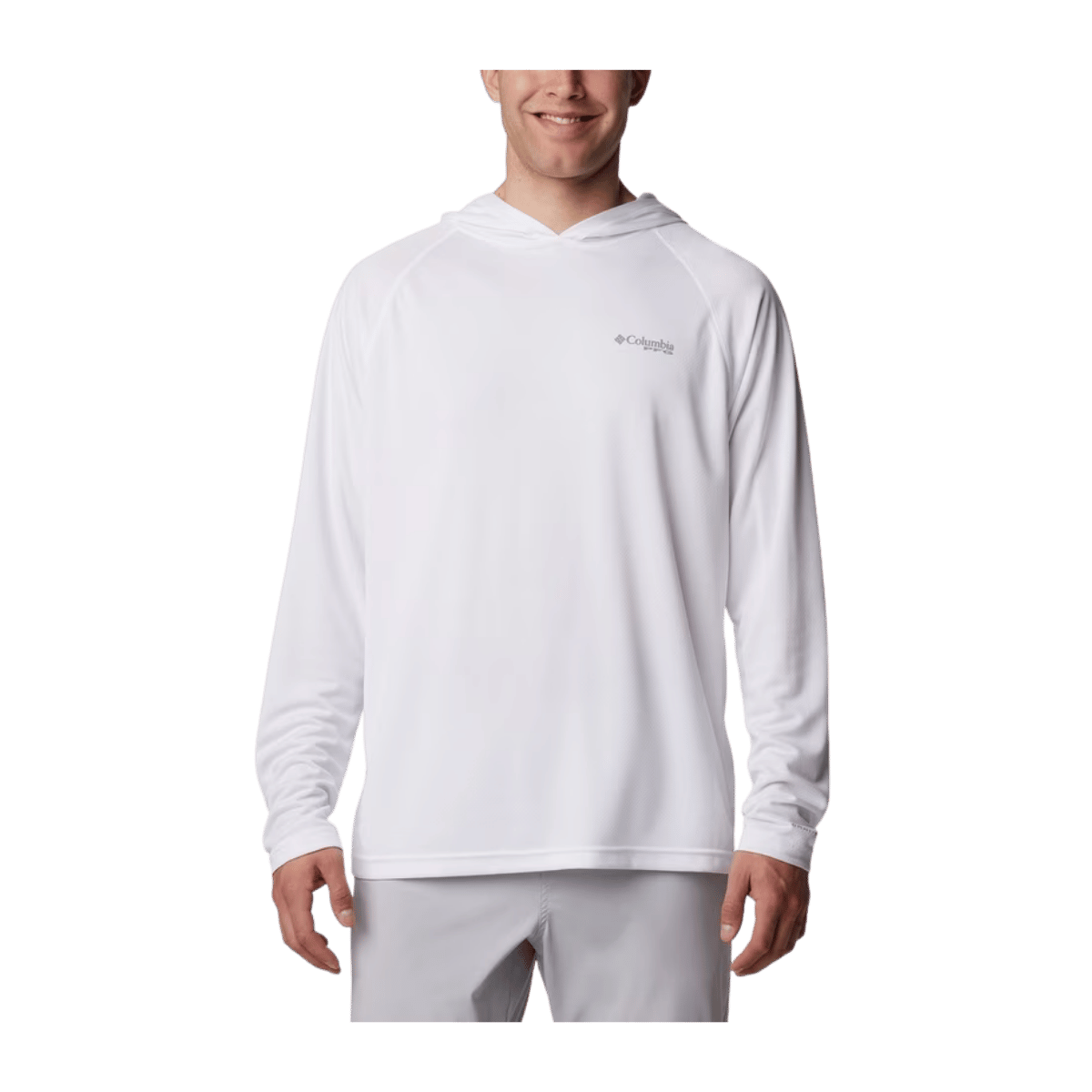 COLUMBIA MEN'S PFG SOLAR STREAM HOODIE SHIRT - WHITE - FRONT VIEW