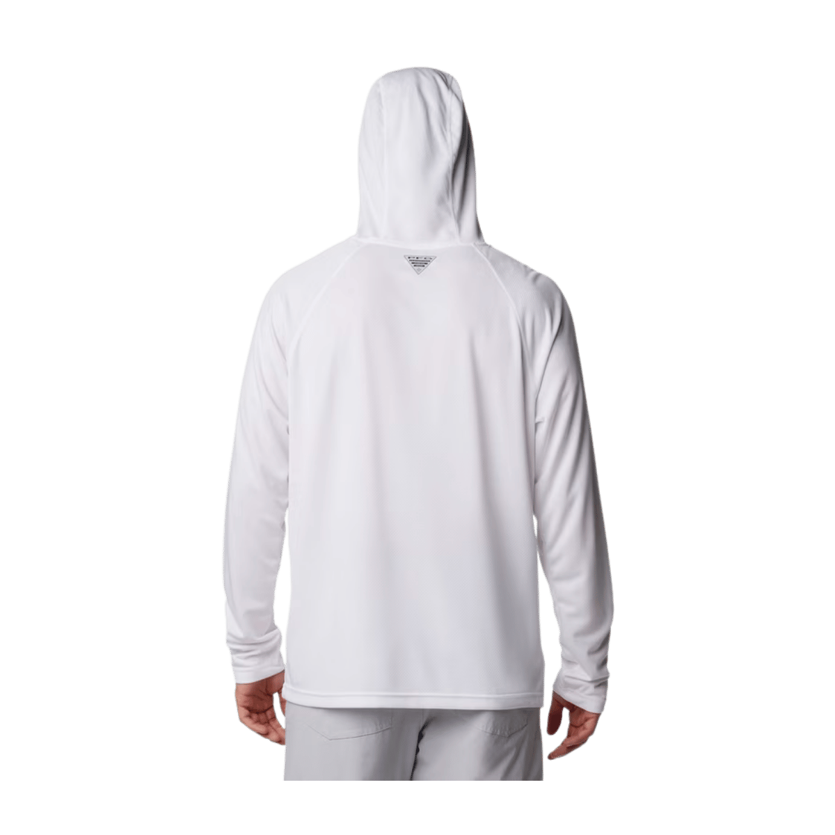 COLUMBIA MEN'S PFG SOLAR STREAM HOODIE SHIRT - WHITE - BACK VIEW