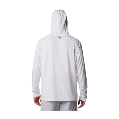 COLUMBIA MEN'S PFG SOLAR STREAM HOODIE SHIRT - WHITE - BACK VIEW