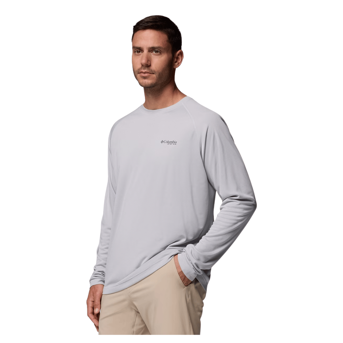 COLUMBIA PFG SOLAR STREAM LONG SLEEVE SHIRT - COOL GREY - FRONT VIEW