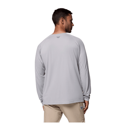 COLUMBIA PFG SOLAR STREAM LONG SLEEVE SHIRT - COOL GREY - BACK VIEW