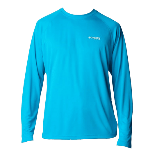 COLUMBIA MEN'S PFG SOLAR STREAM LONG SLEEVE SHIRT - OCEAN BLUE - FRONT VIEW