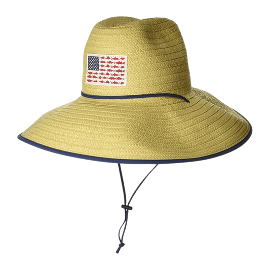 COLUMBIA PFG STRAW LIFEGUARD HAT - STRAW/FISH FLAG - FRONT VIEW