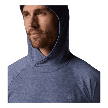 COLUMBIA MEN'S PFG UNCHARTED HOODIE - NOCTURNAL HEATHER - CLOSE-UP HOOD FRONT VIEW