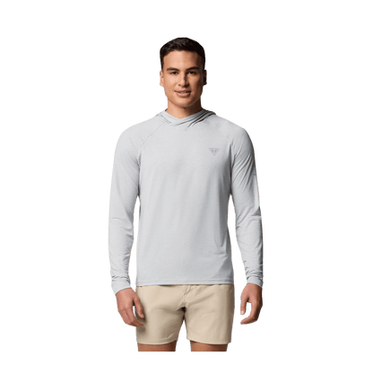 COLUMBIA MEN'S PFG UNCHARTED HOODIE SHIRT - COOL GREY HEATHER - FRONT VIEW