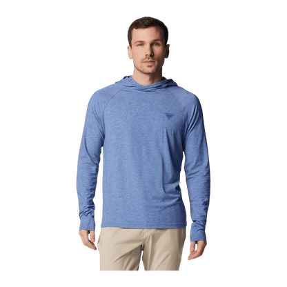 COLUMBIA MEN'S PFG UNCHARTED HOODIE SHIRT - BLUEBELL HEATHER - FRONT VIEW