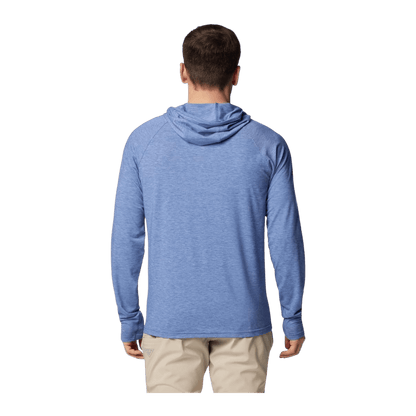 COLUMBIA MEN'S PFG UNCHARTED HOODIE SHIRT - BLUEBELL HEATHER - BACK VIEW