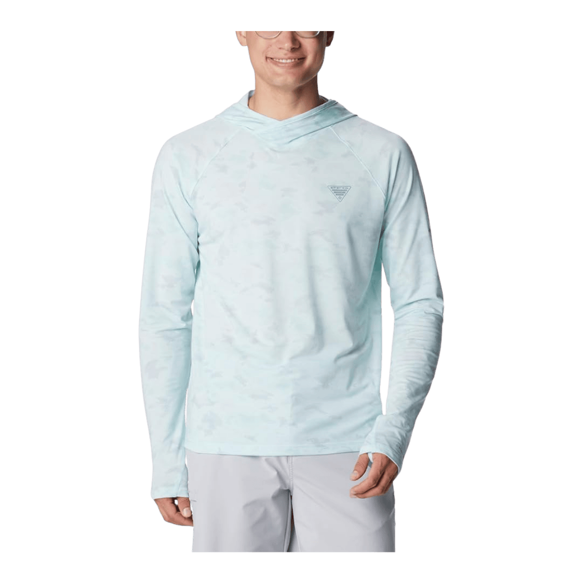 COLUMBIA MEN'S PFG UNCHARTED HOODIE SHIRT - ICY MORN - FRONT VIEW