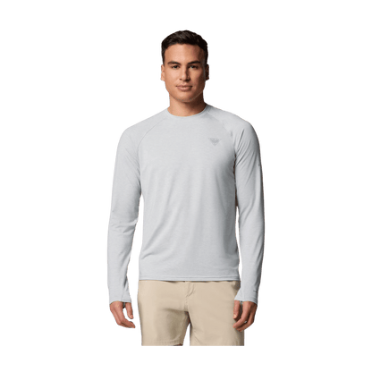 COLUMBIA MEN'S PFG UNCHARTED LONG SLEEVE SHIRT - COOL GREY - FRONT VIEW