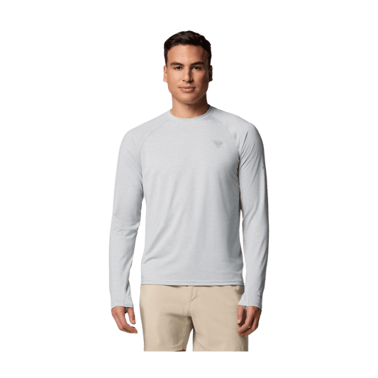 COLUMBIA MEN'S PFG UNCHARTED LONG SLEEVE SHIRT - COOL GREY - FRONT VIEW