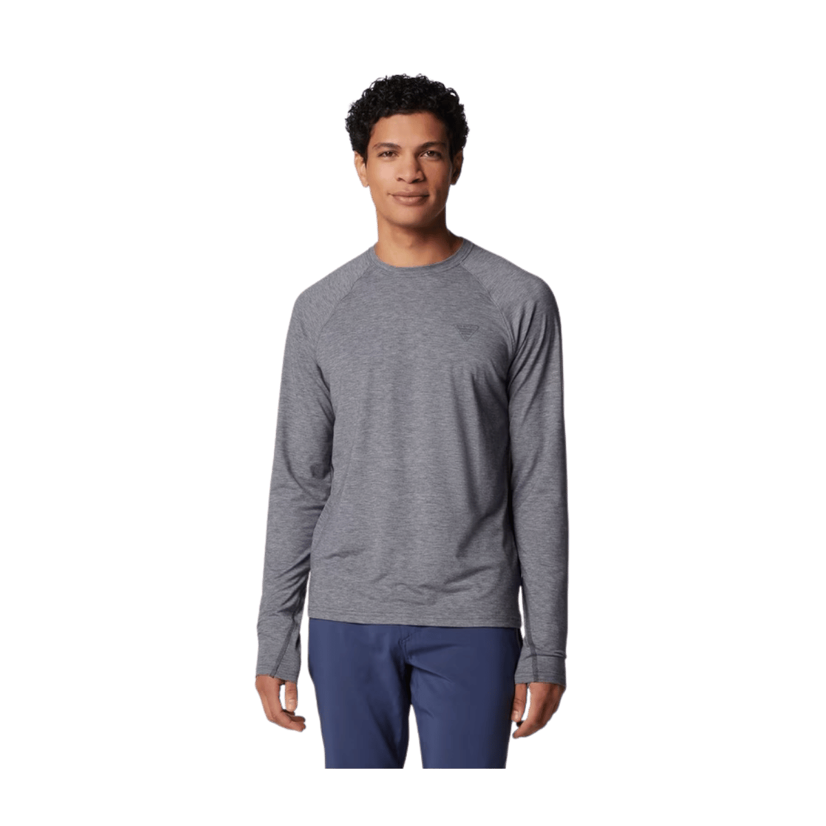 COLUMBIA MEN'S PFG UNCHARTED LONG SLEEVE SHIRT - SHARK HEADER - FRONT VIEW