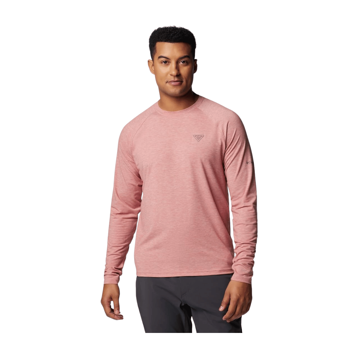 COLUMBIA MEN'S PFG UNCHARTED LONG SLEEVE SHIRT - SANDALWOOD PINK - FRONT VIEW