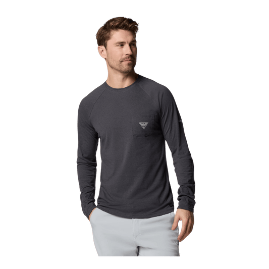 COLUMBIA MEN'S PFG UNCHARTED NEPS LONG SLEEVE SHIRT - SHARK - FRONT VIEW
