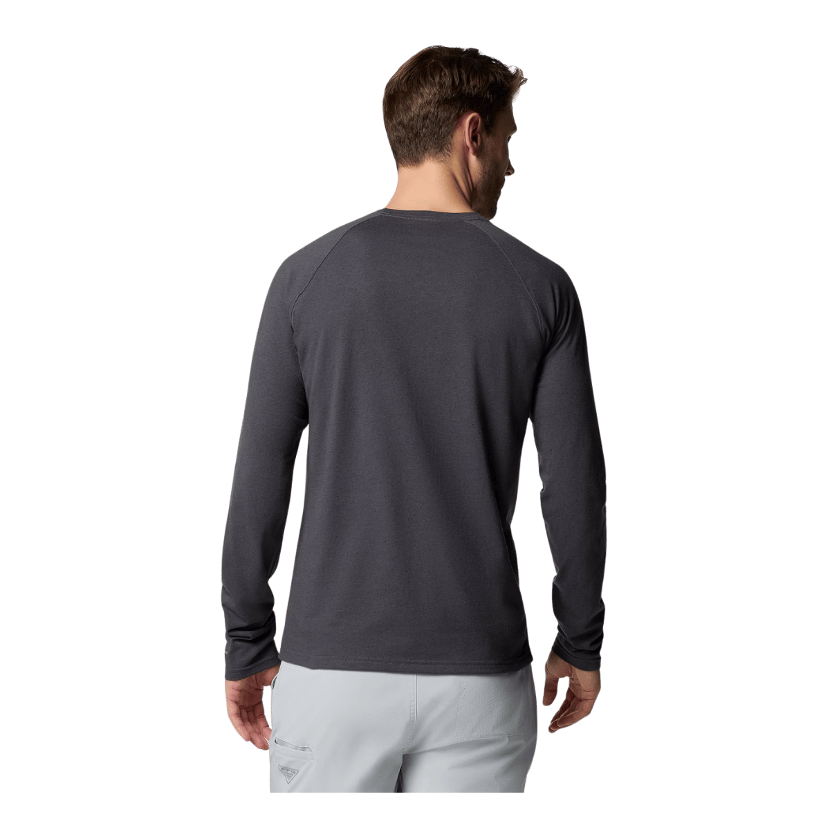 COLUMBIA MEN'S PFG UNCHARTED NEPS LONG SLEEVE SHIRT - SHARK - BACK VIEW