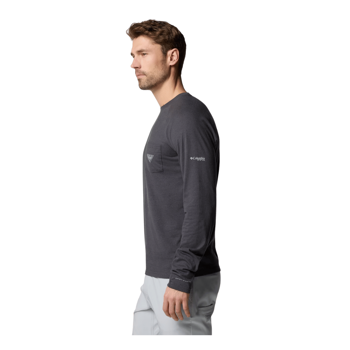 COLUMBIA MEN'S PFG UNCHARTED NEPS LONG SLEEVE SHIRT - SHARK - SIDE VIEW
