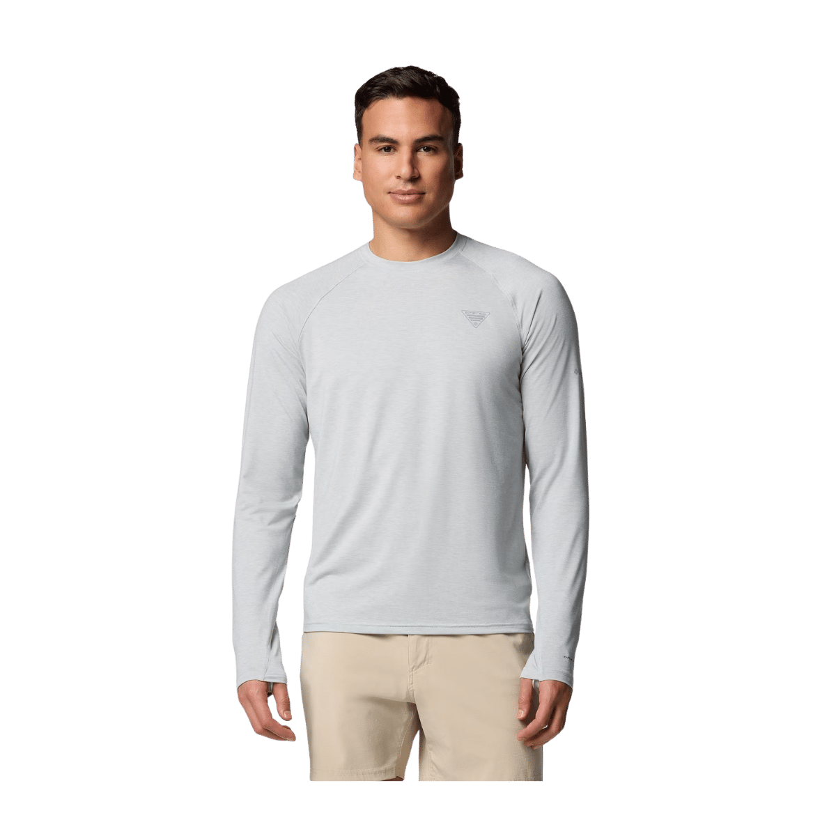 COLUMBIA MEN'S PFG UNCHARTED LONG SLEEVE SHIRT - COOL GREY HEATHER - FRONT VIEW