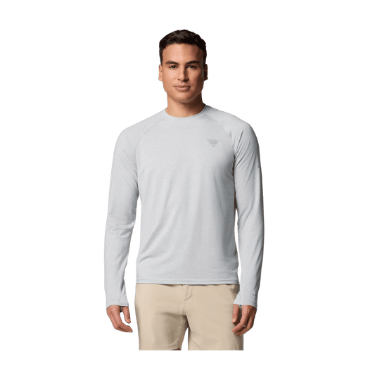 COLUMBIA MEN'S PFG UNCHARTED LONG SLEEVE SHIRT - COOL GREY HEATHER - FRONT VIEW