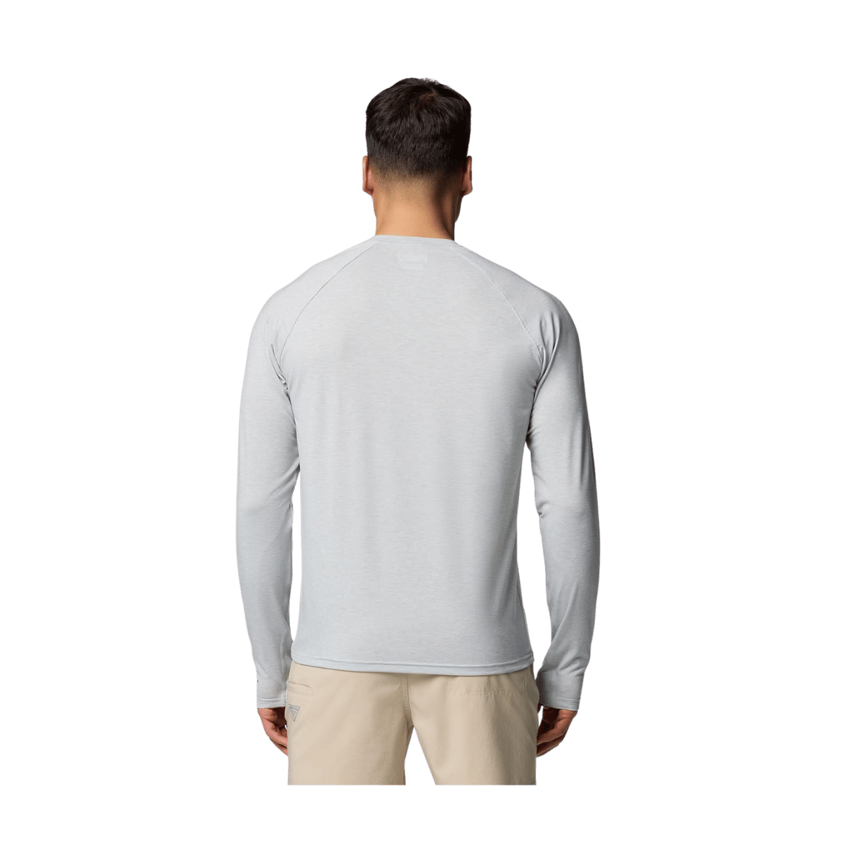 COLUMBIA MEN'S PFG UNCHARTED LONG SLEEVE SHIRT - COOL GREY HEATHER - BACK VIEW