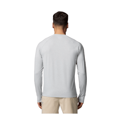 COLUMBIA MEN'S PFG UNCHARTED LONG SLEEVE SHIRT - COOL GREY HEATHER - BACK VIEW