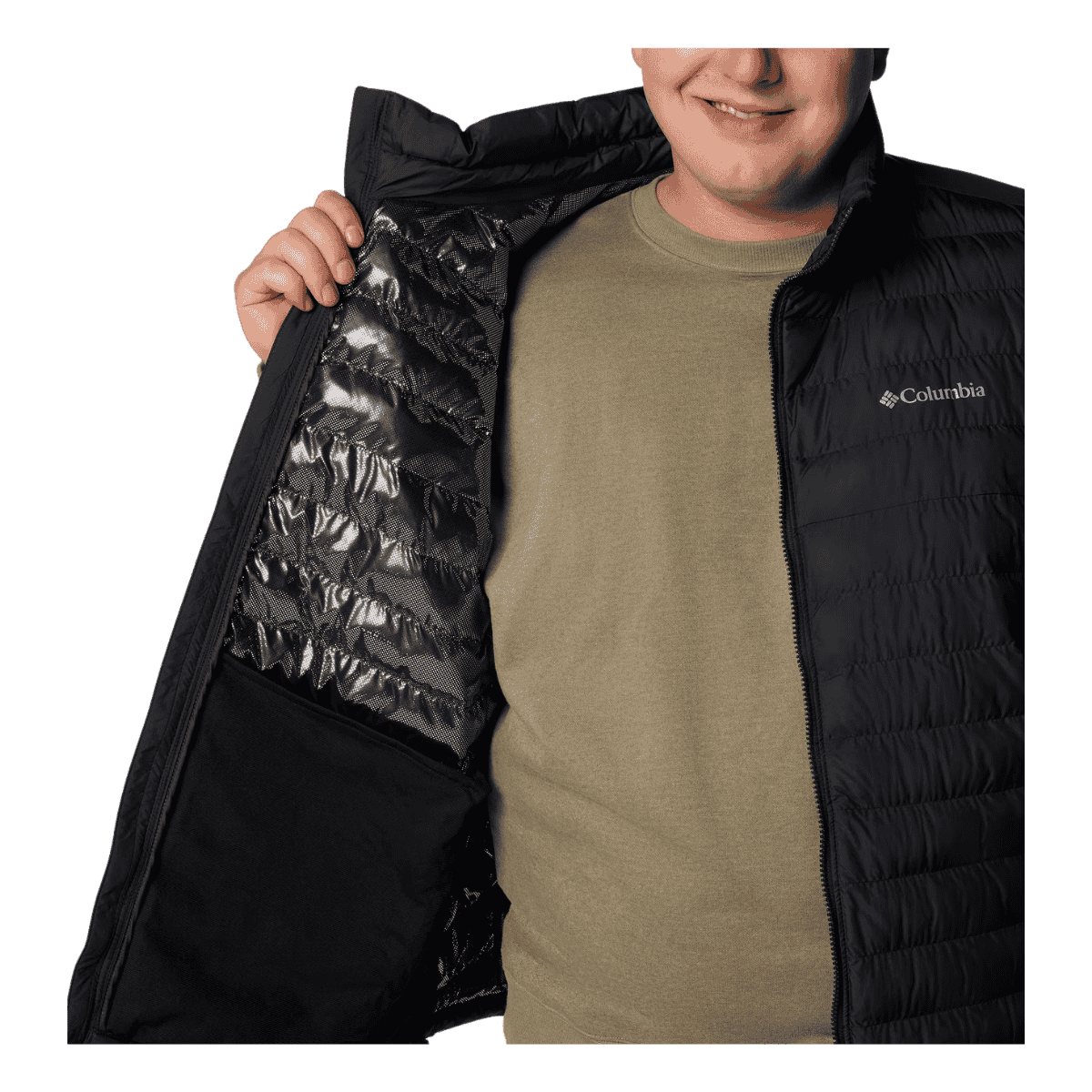 COLUMBIA MEN'S POWDER LITE II VEST - BIG - BLACK - FRONT OPEN ZIP VIEW