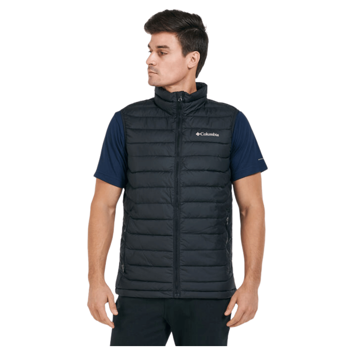 COLUMBIA MEN'S POWDER LITE VEST - BLACK - FRONT VIEW
