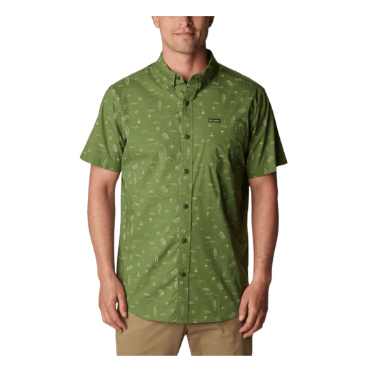 COLUMBIA MEN'S RAPID RIVERS PRINTED SHORT SLEEVE SHIRT - CANTEEN - FRONT VIEW