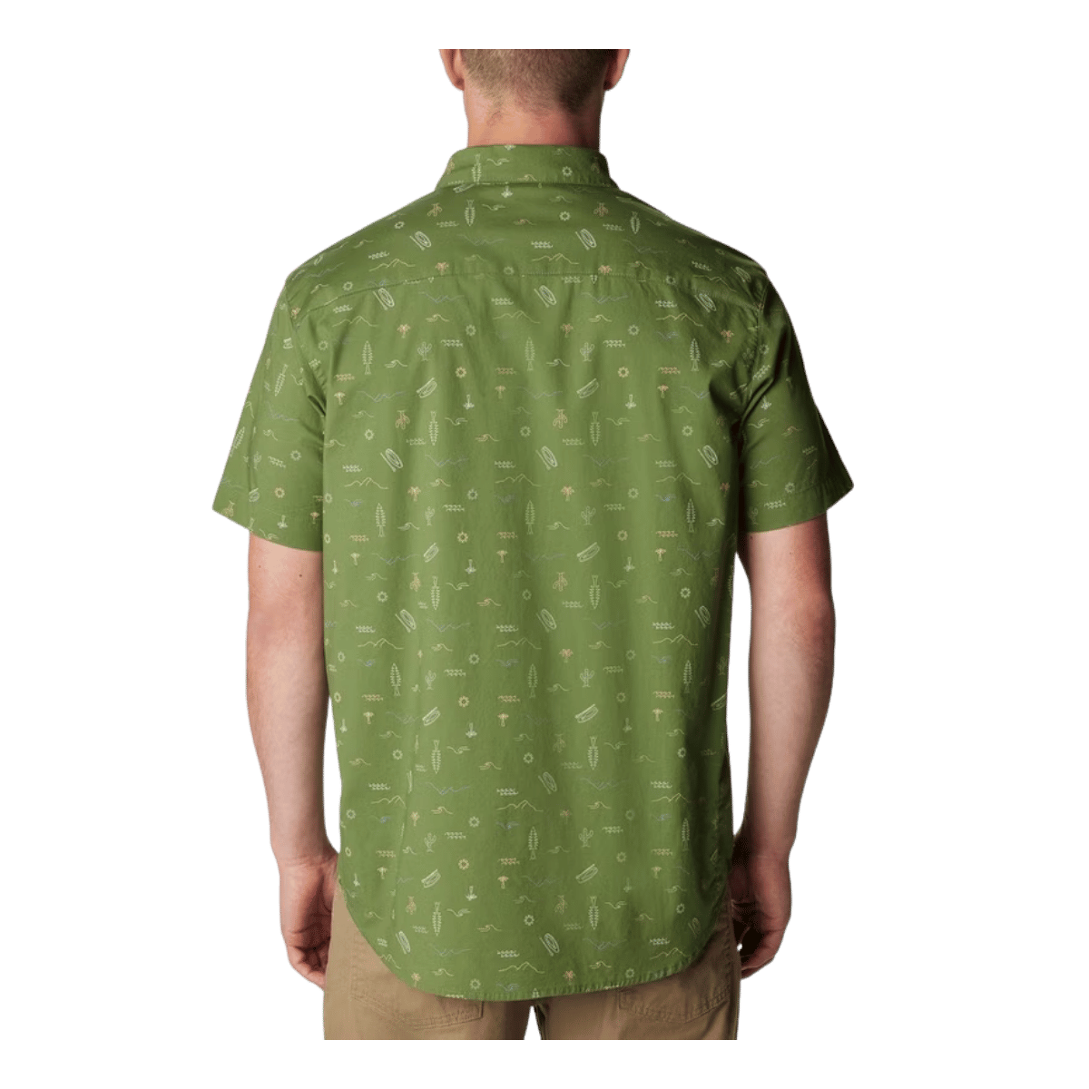 COLUMBIA MEN'S RAPID RIVERS PRINTED SHORT SLEEVE SHIRT - CANTEEN - BACK VIEW