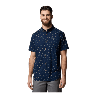 COLUMBIA MEN'S RAPID RIVERS PRINTED SHORT SLEEVE SHIRT - COLLEGIATE NAVY - FRONT VIEW