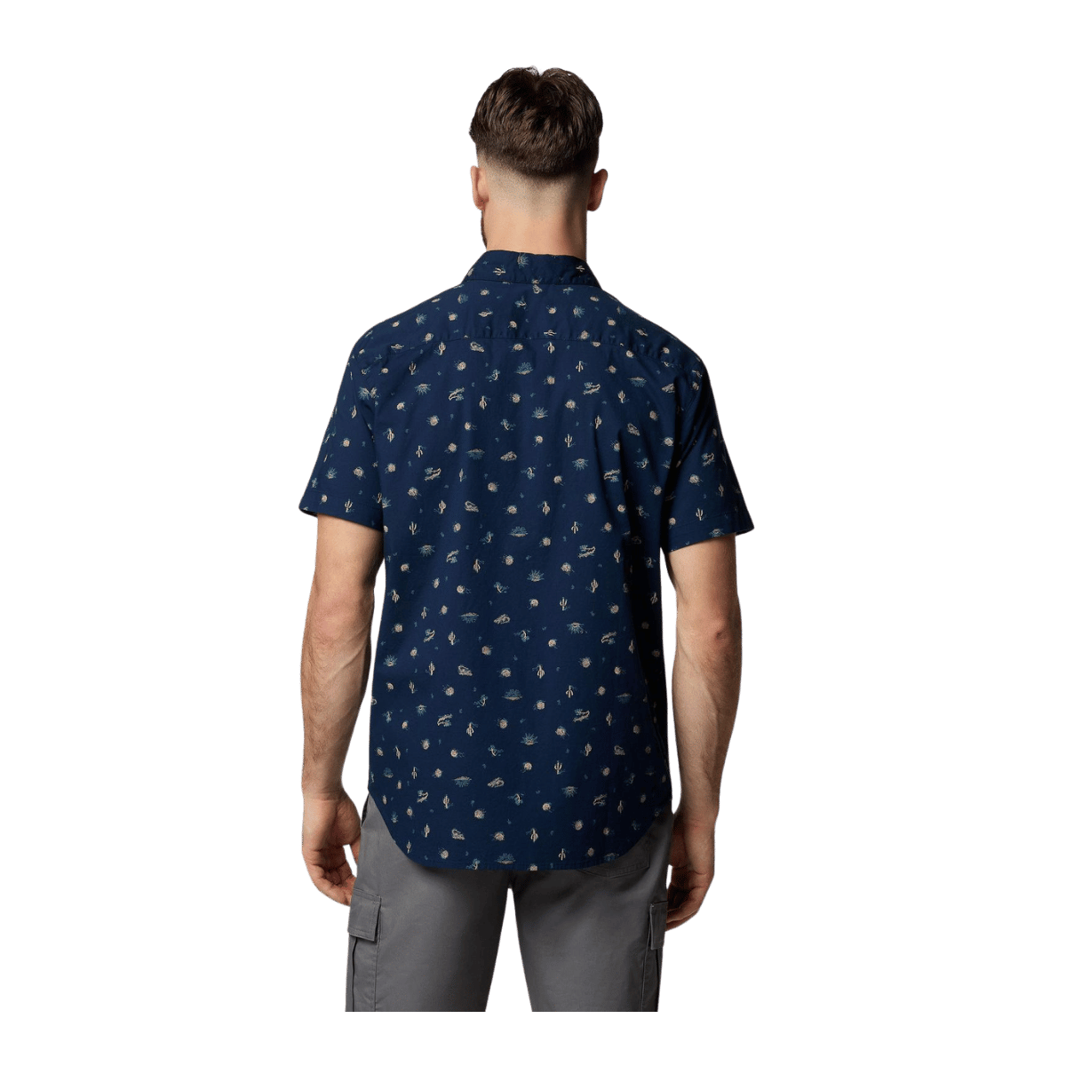 COLUMBIA MEN'S RAPID RIVERS PRINTED SHORT SLEEVE SHIRT - COLLEGIATE NAVY - BACK VIEW