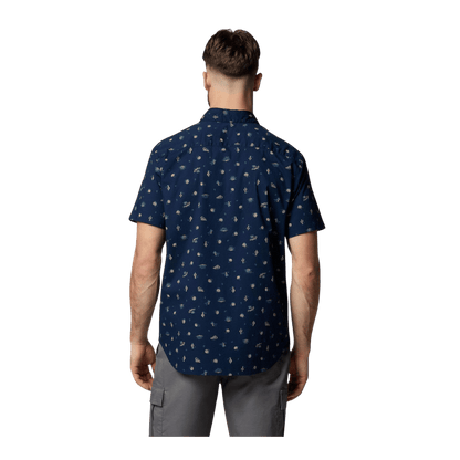 COLUMBIA MEN'S RAPID RIVERS PRINTED SHORT SLEEVE SHIRT - COLLEGIATE NAVY - BACK VIEW