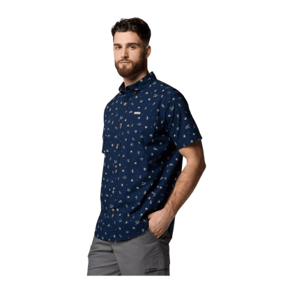 COLUMBIA MEN'S RAPID RIVERS PRINTED SHORT SLEEVE SHIRT - COLLEGIATE NAVY - SIDE VIEW