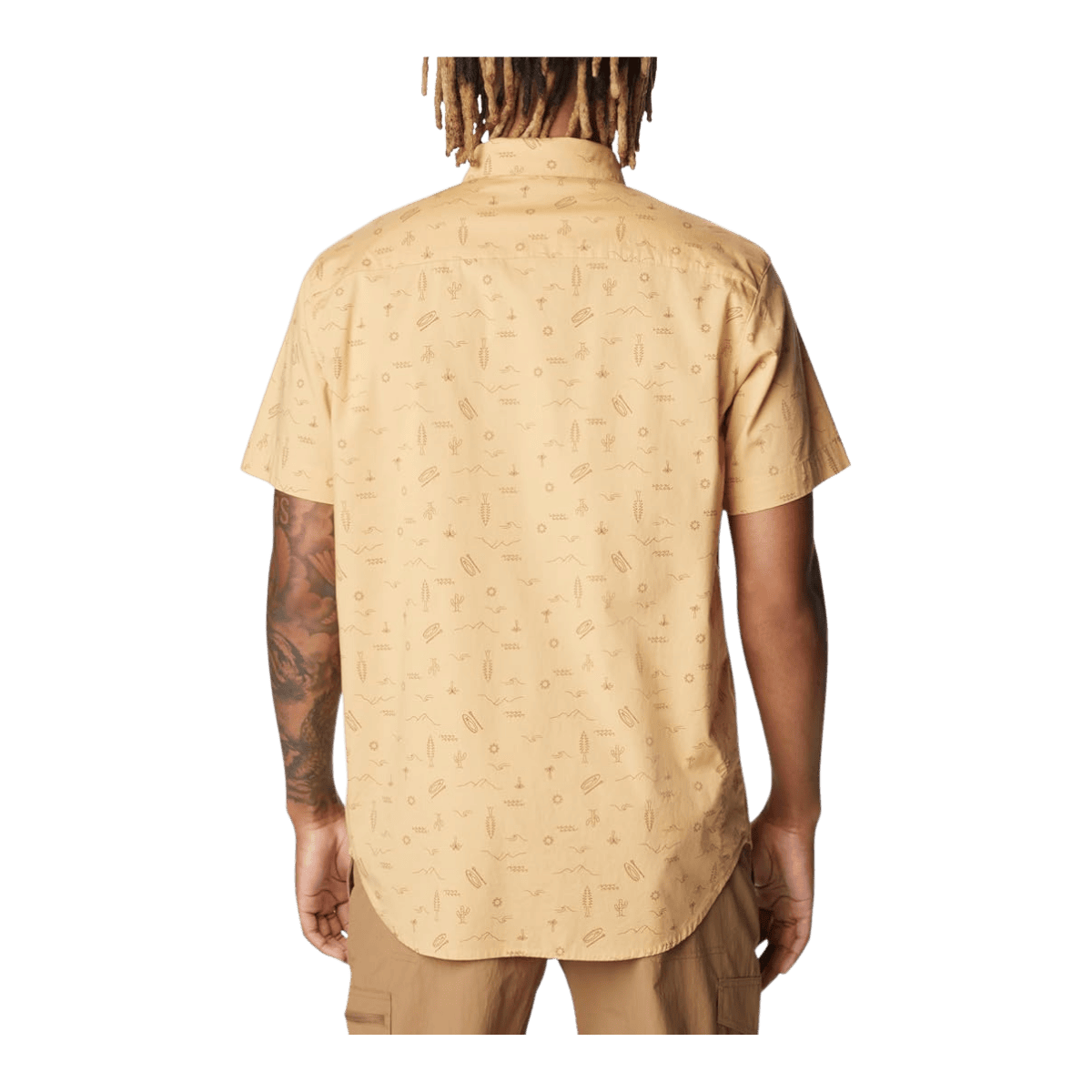 COLUMBIA MEN'S RAPID RIVERS PRINTED SHORT SLEEVE SHIRT - LIGHT CAMEL - BACK VIEW