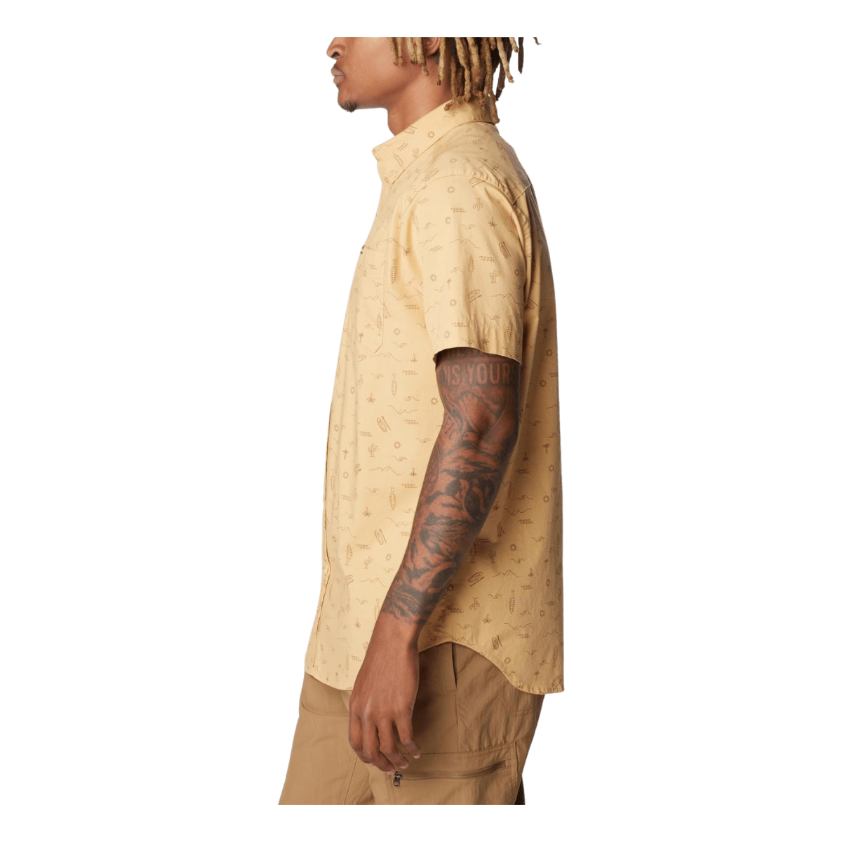COLUMBIA MEN'S RAPID RIVERS PRINTED SHORT SLEEVE SHIRT - LIGHT CAMEL - SIDE VIEW
