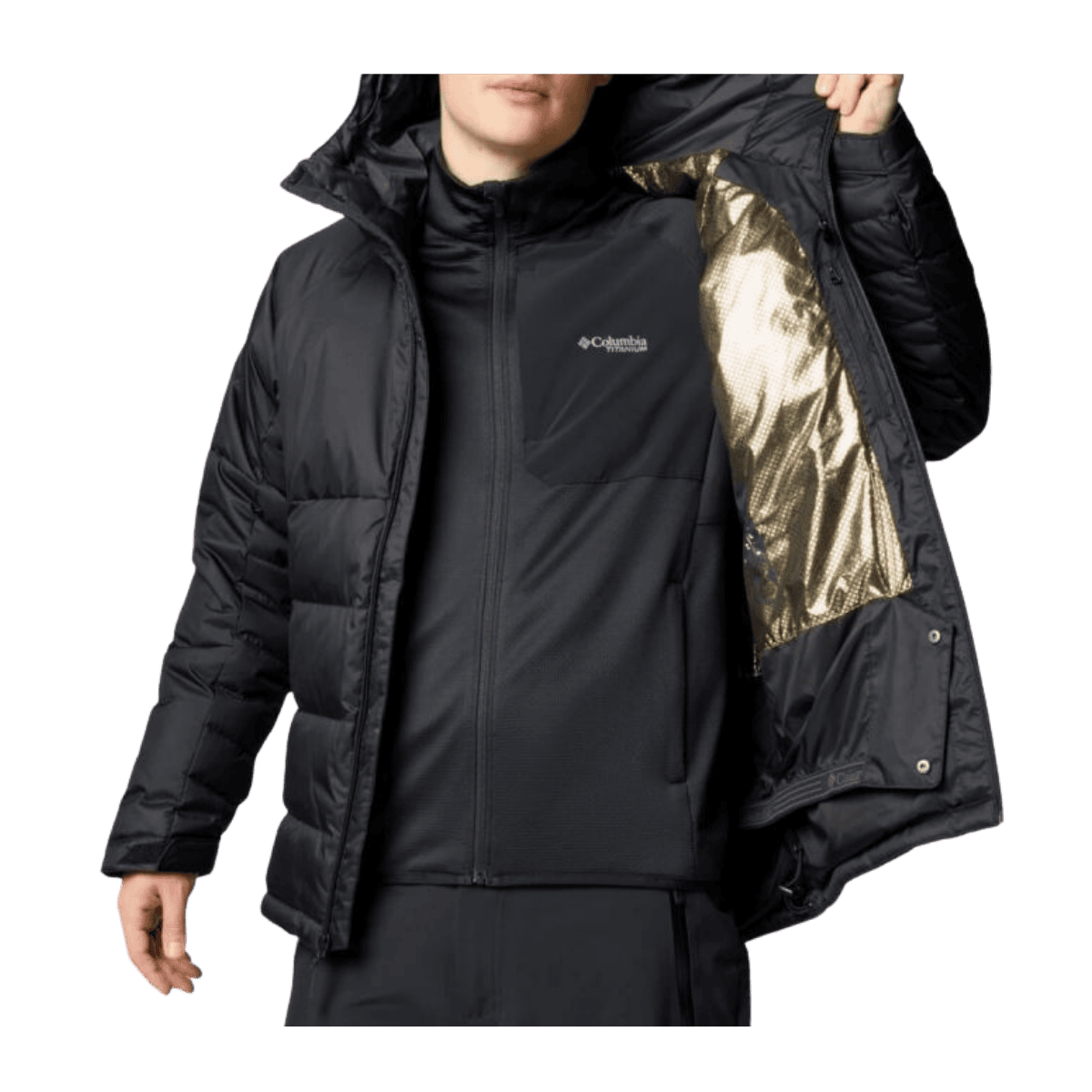 COLUMBIA MEN'S ROARING FORK II DOWN JACKET - BLACK - FRONT INNER VIEW 