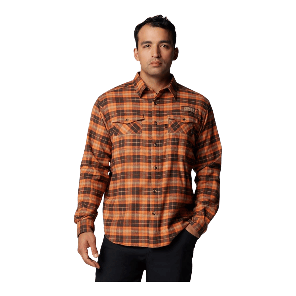 COLUMBIA MEN'S ROUGHTAIL STRETCH FLANNEL LONG SLEEVE SHIRT - CORDOVAN OMBRE - FRONT VIEW