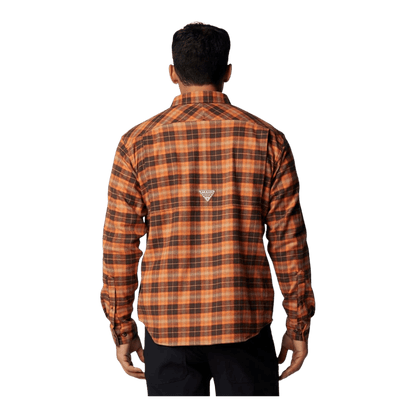 COLUMBIA MEN'S ROUGHTAIL STRETCH FLANNEL LONG SLEEVE SHIRT - CORDOVAN OMBRE -BACK VIEW