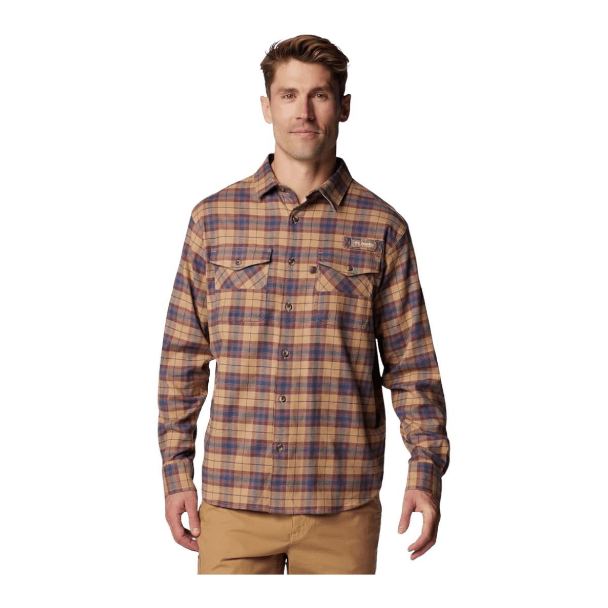COLUMBIA ROUGHTAIL STRETCH FLANNEL LONG SLEEVE SHIRT - SAHARA OMBRE - FRONT VIEW