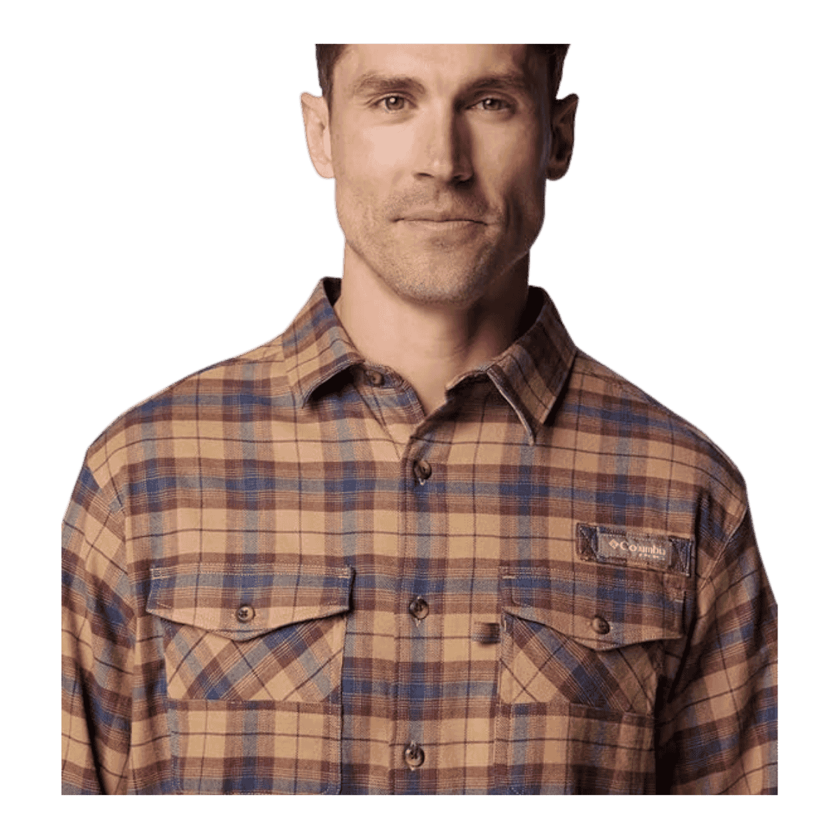 COLUMBIA ROUGHTAIL STRETCH FLANNEL LONG SLEEVE SHIRT - SAHARA OMBRE - CLOSE-UP VIEW