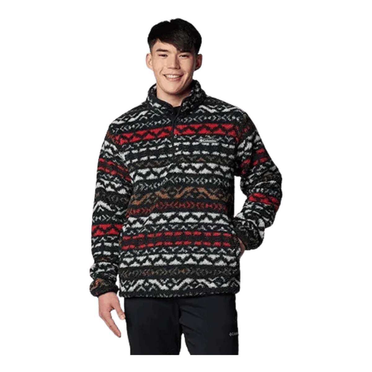 COLUMBIA MEN'S RUGGED RIDGE HALF SNAP FLEECE - BLACK MADRAS - FRONT VIEW