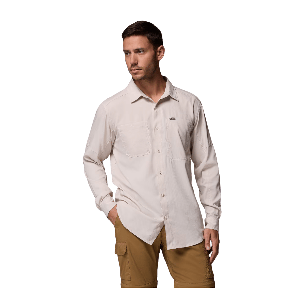 COLUMBIA MEN'S SILVER RIDGE UTILITY LITE LONG SLEEVE SHIRT - DARK STONE - FRONT VIEW