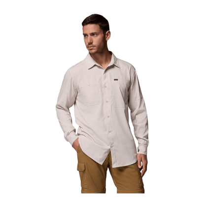 COLUMBIA MEN'S SILVER RIDGE UTILITY LITE LONG SLEEVE SHIRT - DARK STONE - FRONT VIEW