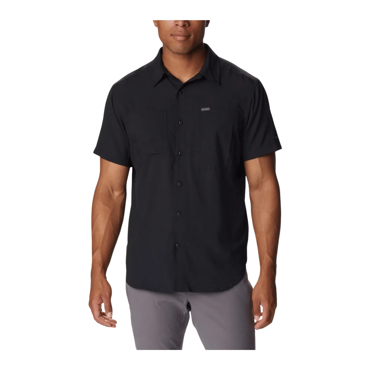 COLUMBIA MEN'S SILVER RIDGE UTILITY LITE SHORT SLEEVE SHIRT - BLACK - FRONT VIEW