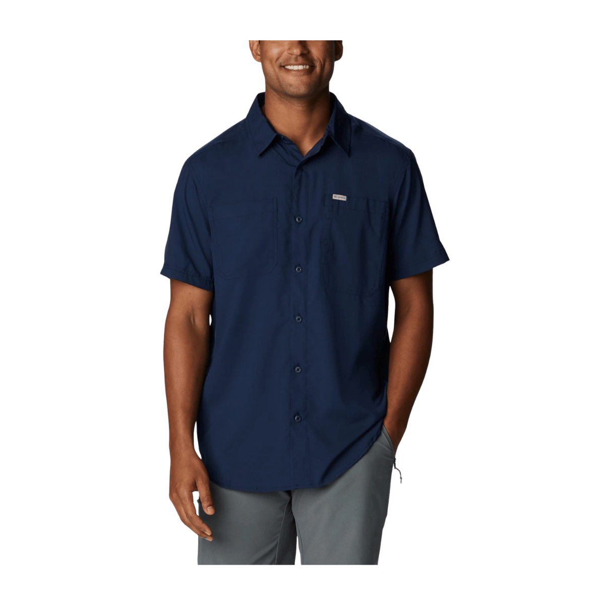 COLUMBIA MEN'S SILVER RIDGE UTILITY LITE SHORT SLEEVE SHIRT - COLLEGIATE NAVY - FRONT VIEW