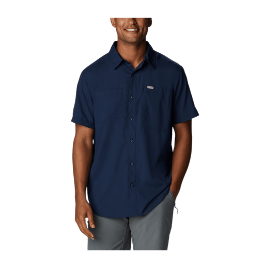 COLUMBIA MEN'S SILVER RIDGE UTILITY LITE SHORT SLEEVE SHIRT - COLLEGIATE NAVY - FRONT VIEW