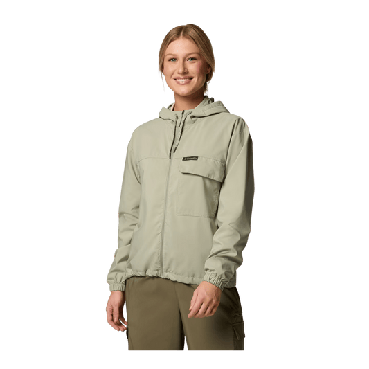 COLUMBIA WOMEN'S SKIEN VALLEY HOODED LONG SLEEVE SHIRT - SAFARI - FRONT VIEW