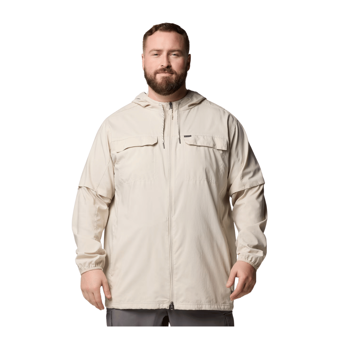 COLUMBIA MEN'S SKIEN VALLEY HOODED LONG SLEEVE SHIRT - DARK STONE - FRONT VIEW