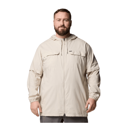COLUMBIA MEN'S SKIEN VALLEY HOODED LONG SLEEVE SHIRT - DARK STONE - FRONT VIEW