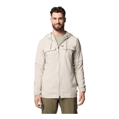 COLUMBIA MEN'S SKIEN VALLEY HOODED LONG SLEEVE SHIRT - DARK STONE - FRONT VIEW